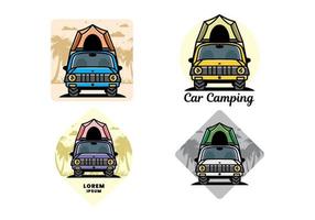 camping på taket av bil illustration badge design vektor
