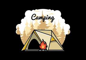 Dreieck-Campingzelt und Lagerfeuer-Illustrationsdesign vektor