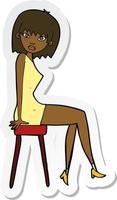 Aufkleber einer Cartoon-Frau, die auf einem Hocker sitzt vektor