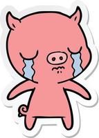 Aufkleber eines Cartoon-Schweins, das weint vektor