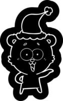 lachende teddybär-karikaturikone einer tragenden weihnachtsmütze vektor