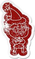 Cartoon verzweifelter Aufkleber einer verärgerten Frau mit Weihnachtsmütze vektor