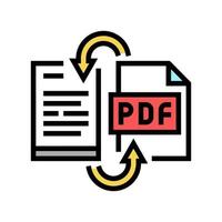 PDF-Datei in Word-Pad-Farbsymbol-Vektorillustration umwandeln vektor