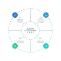 moderne Infografik-Kreiselementvorlage kann für Workflow-Layout, Diagramm, Zahlenoptionen, Webdesign verwendet werden. Infografik-Geschäftskonzept mit 4 Optionen, Teilen, Schritten oder Prozessen. vektor