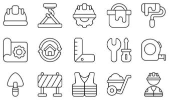Reihe von Vektorsymbolen im Zusammenhang mit dem Bau. Enthält Symbole wie Helm, Wartung, Farbeimer, Weste, Schubkarre, Arbeiter und mehr. vektor