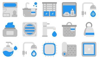 Reihe von Vektorsymbolen im Zusammenhang mit Badezimmer. enthält Symbole wie Badezimmer, Badewanne, Jalousien, Schrank, Basketball, kaltes Wasser und mehr. vektor