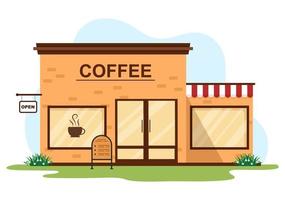 internationella kaffedagen den 1 oktober platt tecknad illustration handritad med dryckesbutik byggnadsdesign vektor