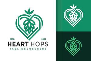 Natur-Herz-Hopfen-Logo-Design, Markenidentitäts-Logos-Vektor, modernes Logo, Logo-Designs-Vektor-Illustrationsvorlage vektor