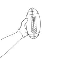 Eine einzelne Linie, die starke männliche Hände des Athleten zeichnet, hält und fängt Sportbälle für American Football. Team-Sport. aktiver Lebensstil. moderne grafische vektorillustration des ununterbrochenen zeichnendesigns vektor