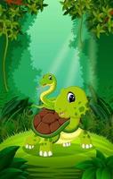 sköldpadda och orm i den klara och gröna skogen vektor