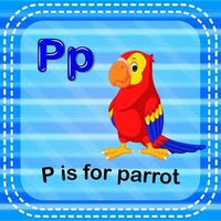flashcard bokstaven p är för papegoja vektor