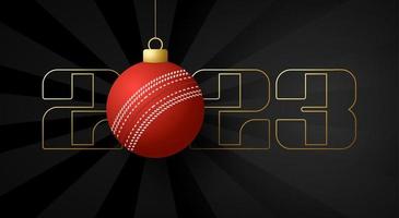 Cricket 2023 frohes neues Jahr. Sportgrußkarte mit goldenem Cricketball auf dem luxuriösen Hintergrund. Vektor-Illustration. vektor