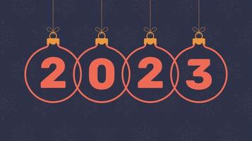 2023 nyår boll gratulationskort. retro bohemiska gratulationskort vektorillustration med hängande 2023 julgranskula i platt tecknad stil. rea eller rabatt banner med xmas ball vektor