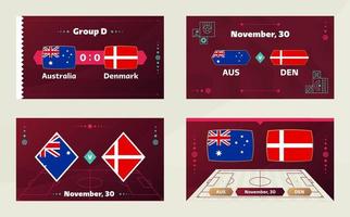 match mellan Australien och Danmark. fotboll 2022 världsmästerskapsmatch mot lag på fotbollsplan. intro sport bakgrund, mästerskap konkurrens sista affisch, platt stil vektor illustration