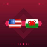 usa, wales world football 2022 match versus auf rotem hintergrund. Vektor-Illustration vektor