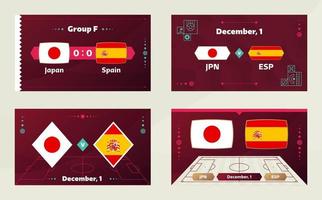 Japan vs Spanien, fotboll 2022, grupp f. världsfotbollstävling mästerskap match kontra lag intro sport bakgrund, mästerskap konkurrens sista affisch, vektorillustration. vektor