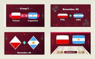 Polen vs Argentina, fotboll 2022, grupp c. världsfotbollstävling mästerskap match kontra lag intro sport bakgrund, mästerskap konkurrens sista affisch, vektorillustration. vektor