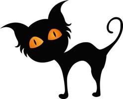 söt svart katt tecknad på vit bakgrund vektor