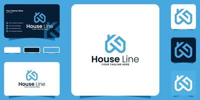Modernes, minimalistisches Home-Logo-Design mit Designlinien und Visitenkarten vektor