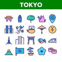 tokyo samling nation element ikoner set vektor