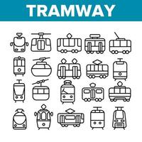 spårväg, stadstrafik tunn linje ikoner set vektor