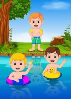 Kinder schwimmen im Fluss vektor