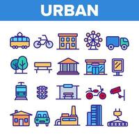 urban, Stadtleben dünne Linie Symbole gesetzt