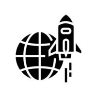 Rakete für die Fliege auf einem anderen Planeten, Raumtransport-Glyphen-Symbol-Vektorillustration vektor