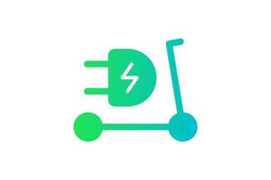 elektrisk push skoter ikon. grön lutning kabel elektrisk spark e-scooter och plug laddning symbol. miljövänligt logotypkoncept för elektrofordon. vektor batteridriven ev transport illustration