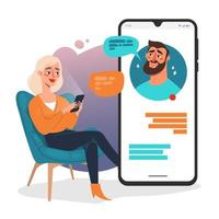 Online-Dating-App-Konzept. Kommunikation mit Smartphone, Vektorillustration vektor