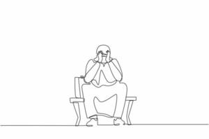 einzelne durchgehende linie, die traurigen arabischen geschäftsmann, depression zeichnet. Einsamer Mann, der auf einer Parkbank sitzt. junger männlicher charakter, der seinen kopf hält. Fehlerkonzept. einzeilige Grafikdesign-Vektorillustration vektor