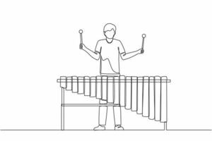 fortlaufende einzeilige zeichnung mann schlagzeuger spielen marimba. junger männlicher musiker, der traditionelles mexikanisches marimba-instrument beim musikfestival spielt. Vektorgrafik-Illustration für einzeiliges Design vektor