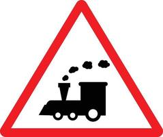 Zugwarnschild auf weißem Hintergrund. Eisenbahn Zug Bahnübergang Straßenschild. Eisenbahnsymbol. flacher Stil. vektor