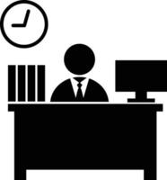 Büroangestellte-Symbol auf weißem Hintergrund. geschäftsmann, der in der bürostunde arbeitet. Manager-Zeichen. flacher Stil. vektor