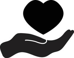 Herz in der Hand-Symbol auf weißem Hintergrund. Herz- und Handsymbol Pflege Symbol speichern. Charity-Web-Schild. flacher Stil. vektor