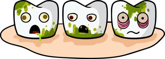 karies och tandproblem. tandvård och sjukt smutsiga tänder med fläckar. munhygien. Sjukvård. gingivit. behovet av städning. karies. tecknad illustration vektor