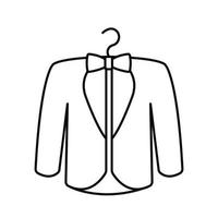 Symbol für die Linie der Smokingjacke. Lineares Zeichen für Webdesign. Umrissvektorillustration des Hochzeitsanzugs der Männer vektor