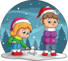 vektor tecknade barn med vinter bakgrund
