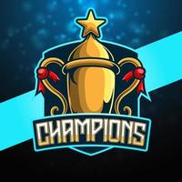 Champion-Trophäen-Maskottchen-Gaming-Logo vektor