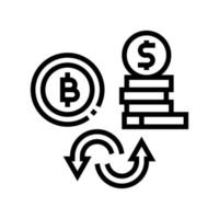 Währung Geld zu Bitcoin Linie Symbol Vektor Illustration