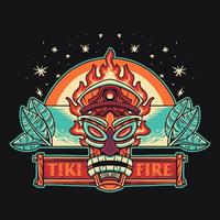 Tiki-Feuer-Sommer-Vektor-Retro-Illustration