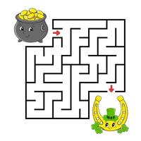 quadratisches Labyrinth. Spiel für Kinder. Puzzle für Kinder. Labyrinth Rätsel. Farbvektorillustration. isolierte Vektorillustration. Zeichentrickfigur. st. Patricks Tag. vektor