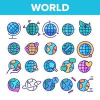 Welt, Globus, Planet Erde Vektor lineare Symbole gesetzt