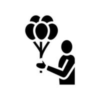 Geschenkballon, der menschliche Glyphen-Symbolvektorillustration hält vektor