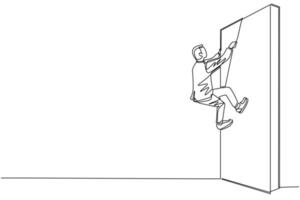 kontinuierliche einzeilige zeichnung geschäftsbestimmungskonzept mit geschäftsmann, der mit einem seil über die wand klettert. Ehrgeiz, Motivation, Karrierewachstum, Erfolg, Stärke. einzeiliges zeichnen design vektorgrafik vektor