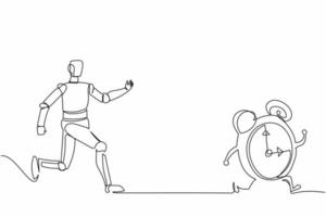 einzelner durchgehender Linienzeichnungsroboter, der Wecker jagt. Systemmanagementsteuerung und Informationstechnologieindustrie. moderne robotische künstliche Intelligenz. einzeilige Grafikdesign-Vektorillustration vektor