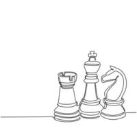 einzelne durchgehende Strichzeichnung Schachfiguren Silhouette Symbolsatz isoliert auf weißem Hintergrund. schwarze schachfiguren bischof, ritter, turmspielgestaltungselemente. eine Linie zeichnen Design-Vektor-Illustration vektor