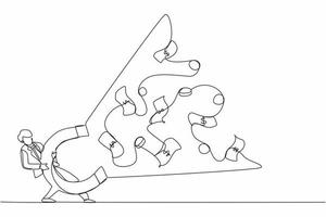 kontinuierlicher einzeiliger geschäftsmann, der einen großen magneten verwendet, um geld anzuziehen. Geld verdienen, erfolgreiche Geschäftsidee, finanzieller Erfolg, Gewinn und Gewinn. Vektorgrafik-Illustration für einzeiliges Design vektor