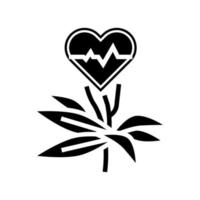 Natürliche Pflanze für Herzschlag-Phytotherapie-Glyphen-Symbol-Vektor-Illustration vektor