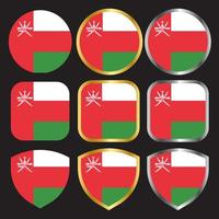 Oman flagga vektor ikonuppsättning med guld och silver kant